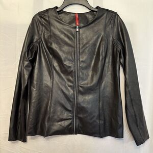 Spanx Size Small‎ Faux Leather Jacket Full Zip Front Stretch Black 50153R
